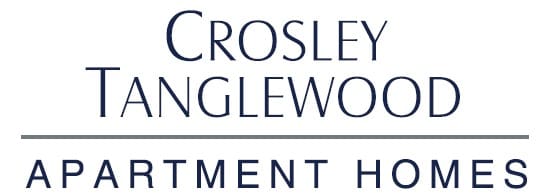 Logo of Crosley Tanglewood Apartment Homes with the words "Crosley Tanglewood" in uppercase serif font above a horizontal line, and "Apartment Homes" in bold sans-serif uppercase letters below.